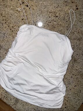 White Women's Spaghetti-Strap Camisole Top Cinched Waist